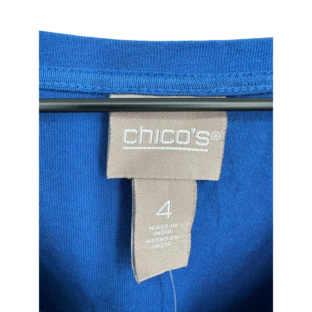 Chico's Top 4 XXL Blue Embroidered V-Neck Short Sleeve Boho Floral Casual NWT - Picture 6 of 11